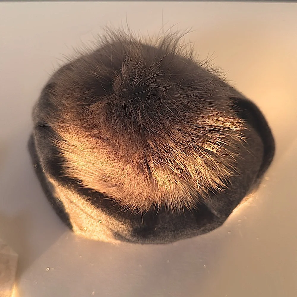 NWOT! Gray Sparkle Hat with Fur Pom! - Picture 5 of 5